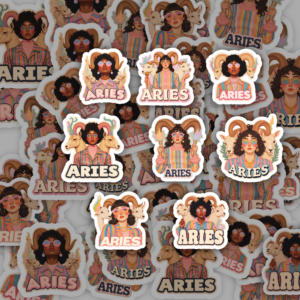 Retro Groovy Aries Zodiac Stickers