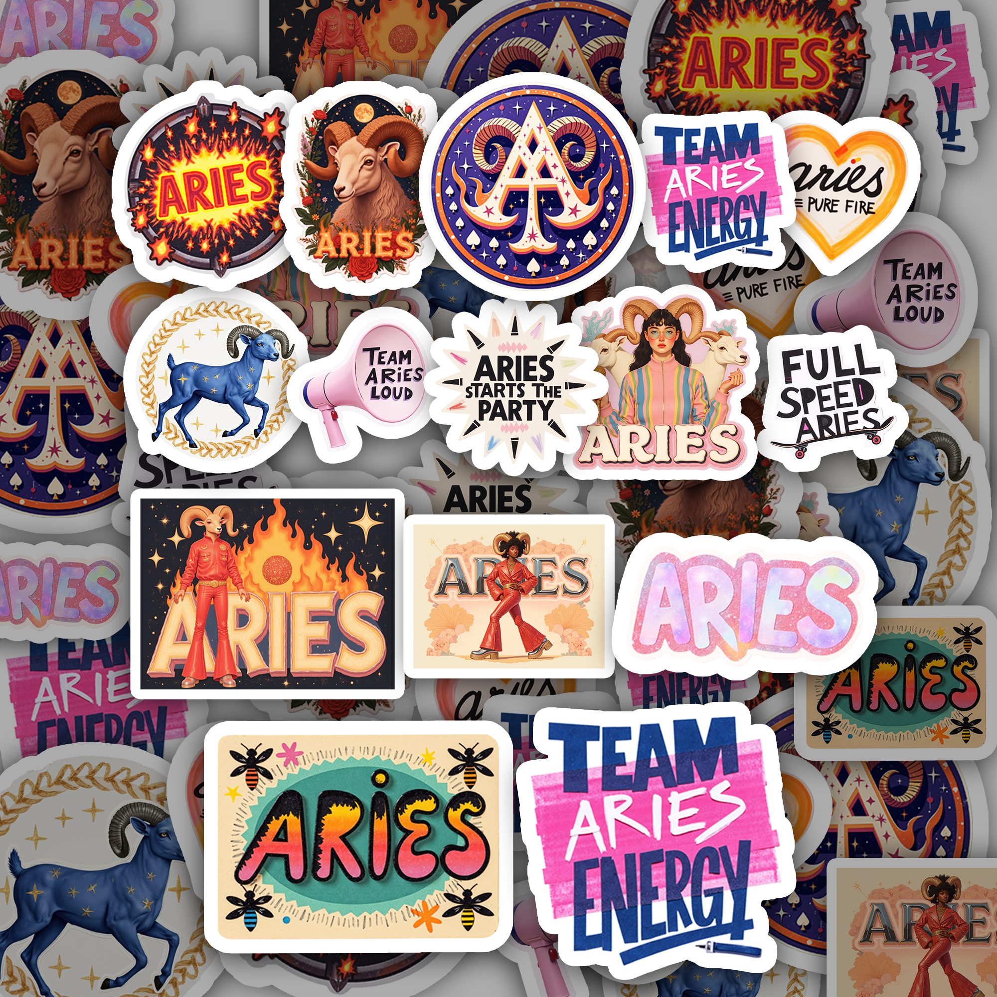 Complete Aries Sticker Collection — 25 zodiac sticker mega bundle, waterproof vinyl
