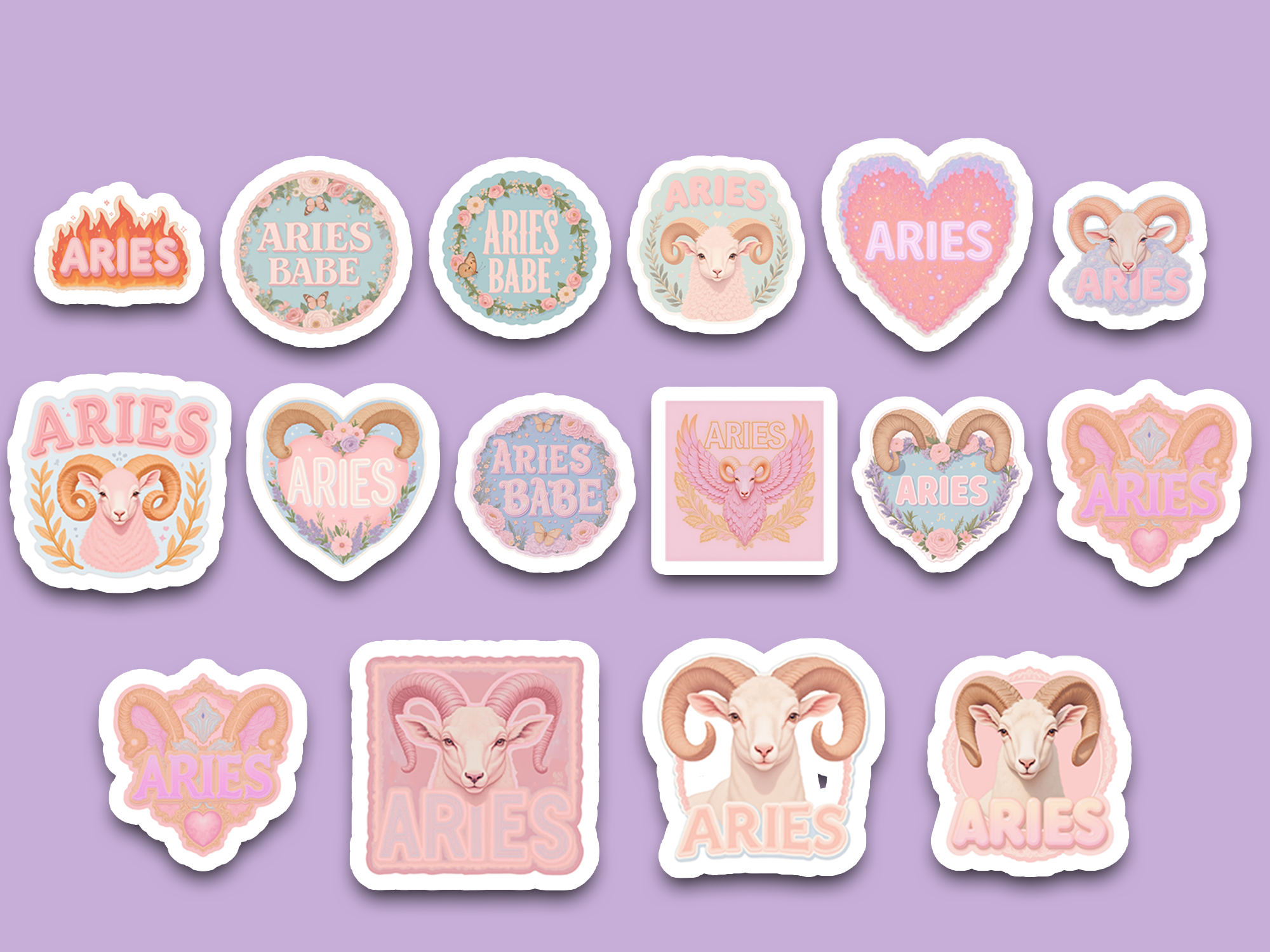 Soft Aries Sticker Bundle — 15 pastel ram zodiac stickers