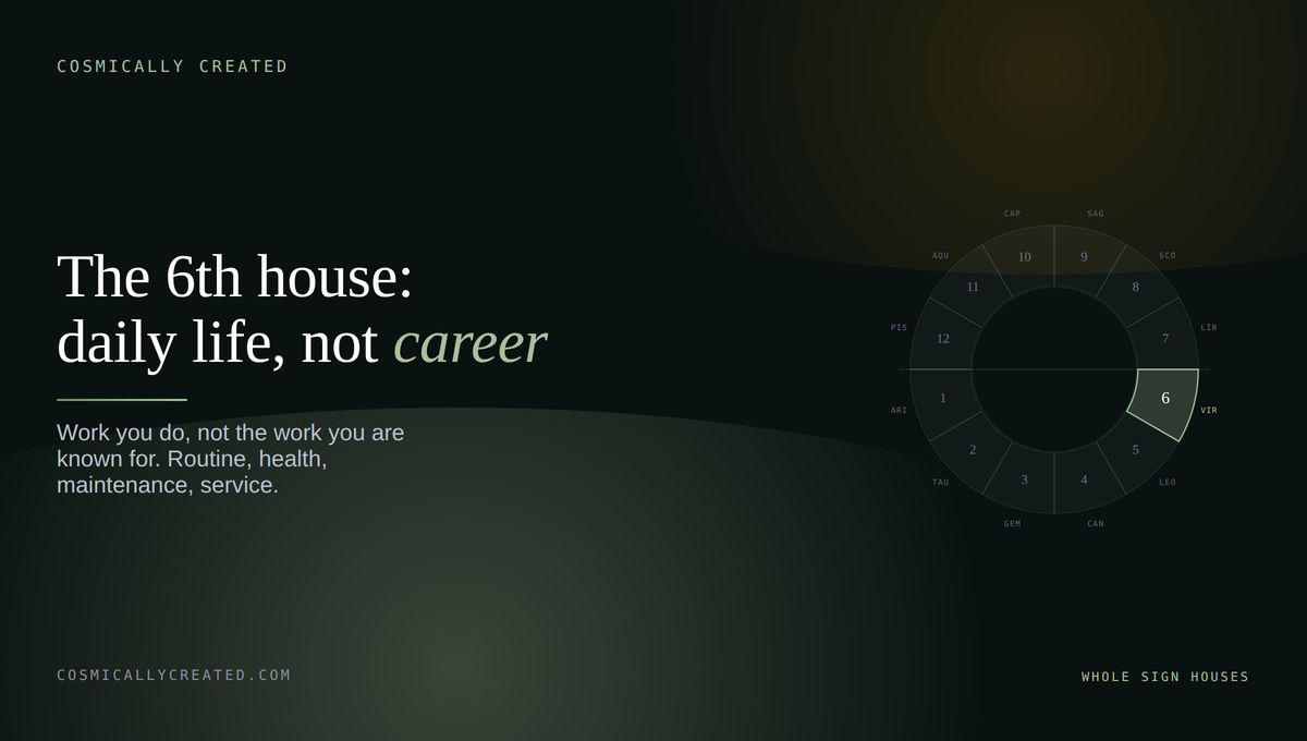 The 6th house in astrology shown on a birth chart wheel between the fifth and seventh houses